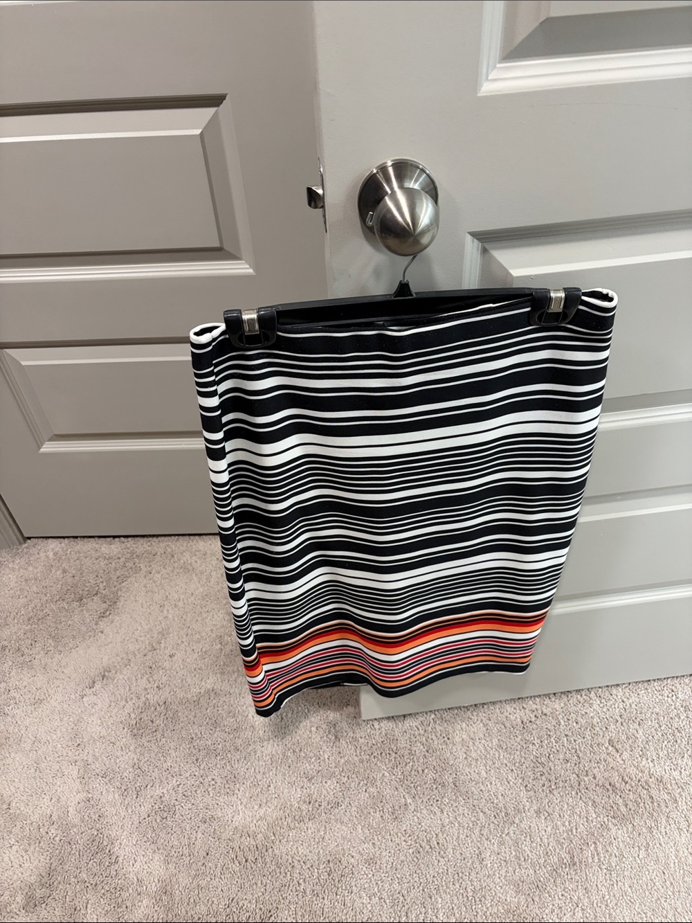 New York & Company Black and White Striped Pencil Skirt with Orange Accent